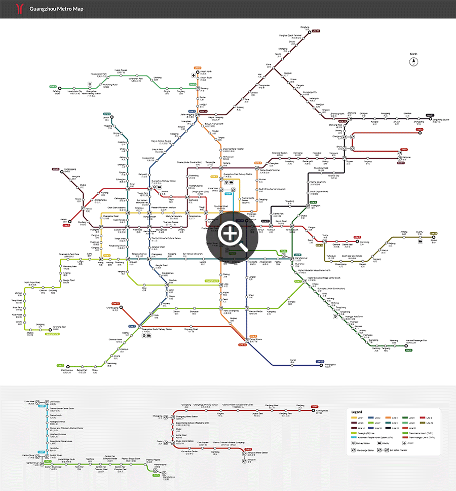 Guangzhou subway map with major metro lines in operation