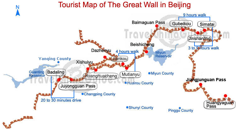 Great Wall Of China Beijing Map Beijing Great Wall Maps, Tourist Map of Badaling, Mutianyu, Jiankou