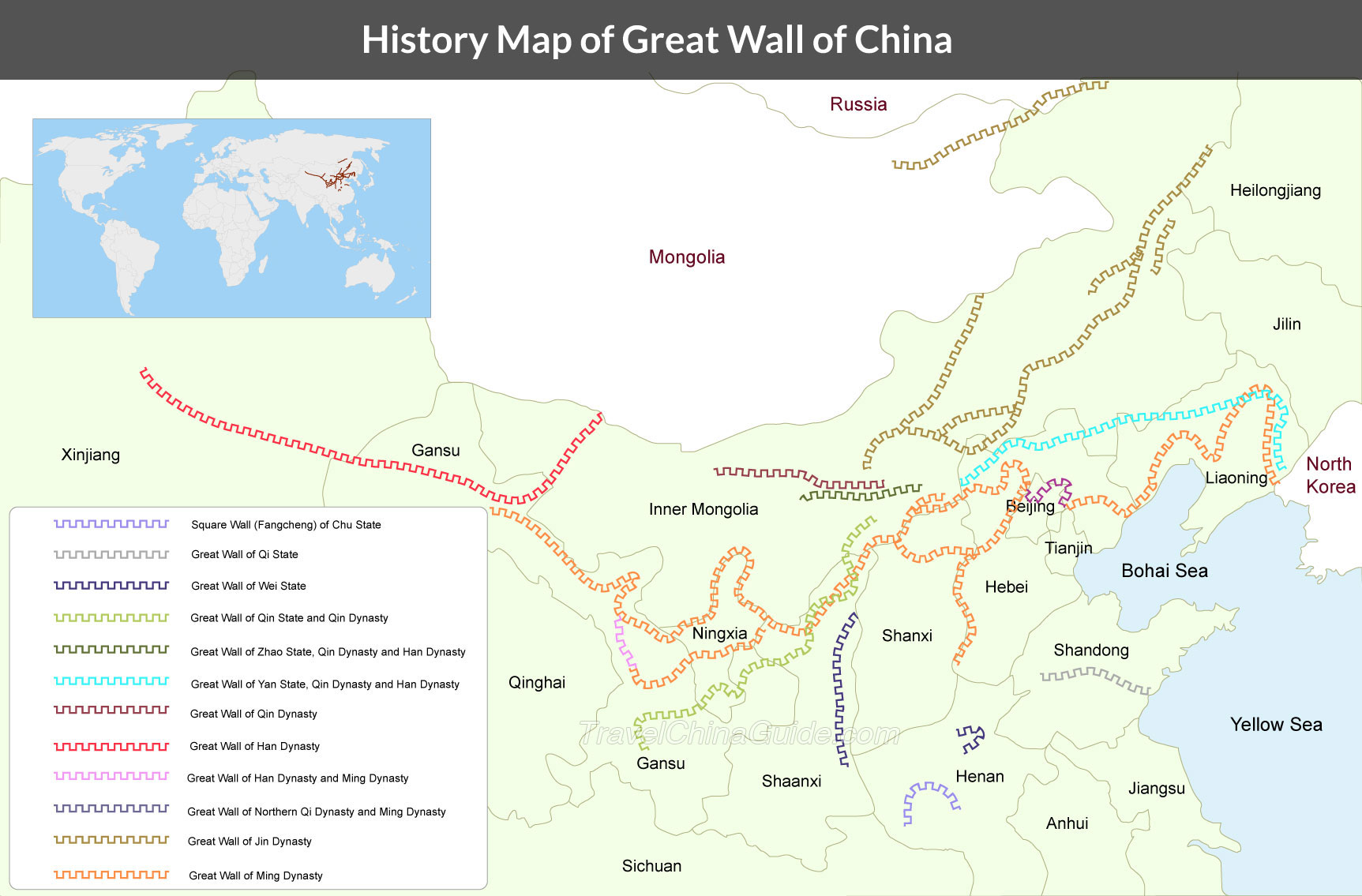 great wall of china map