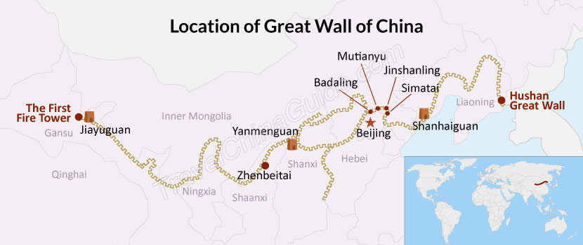 great wall of china on map Great Wall Of China Map Location Maps In China The World History great wall of china on map