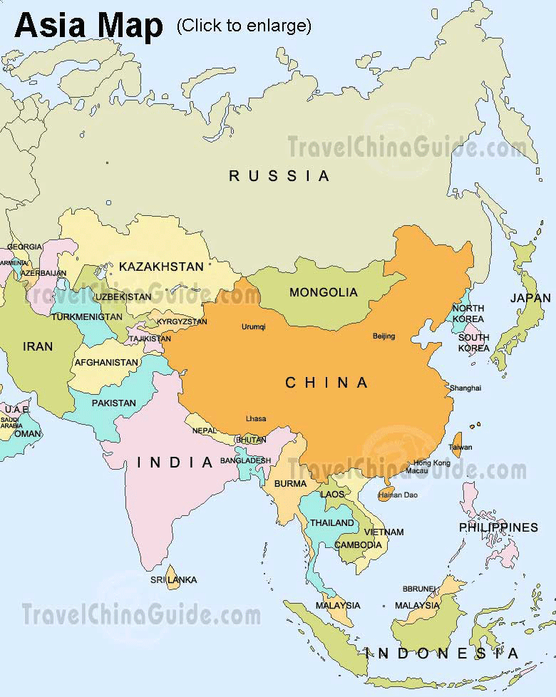 Asia Map: China, Russia, India, Japan - Travelchinaguide.com
