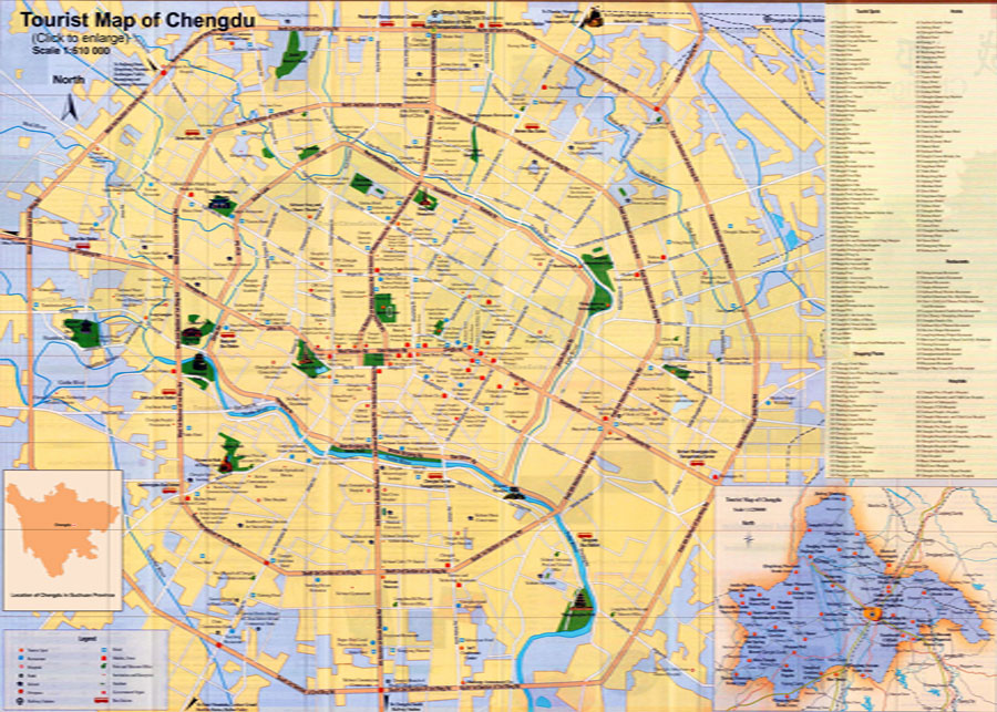 Chengdu tourist map with major attractions