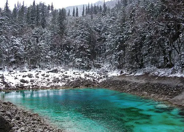 Multicolored Lake in Winter